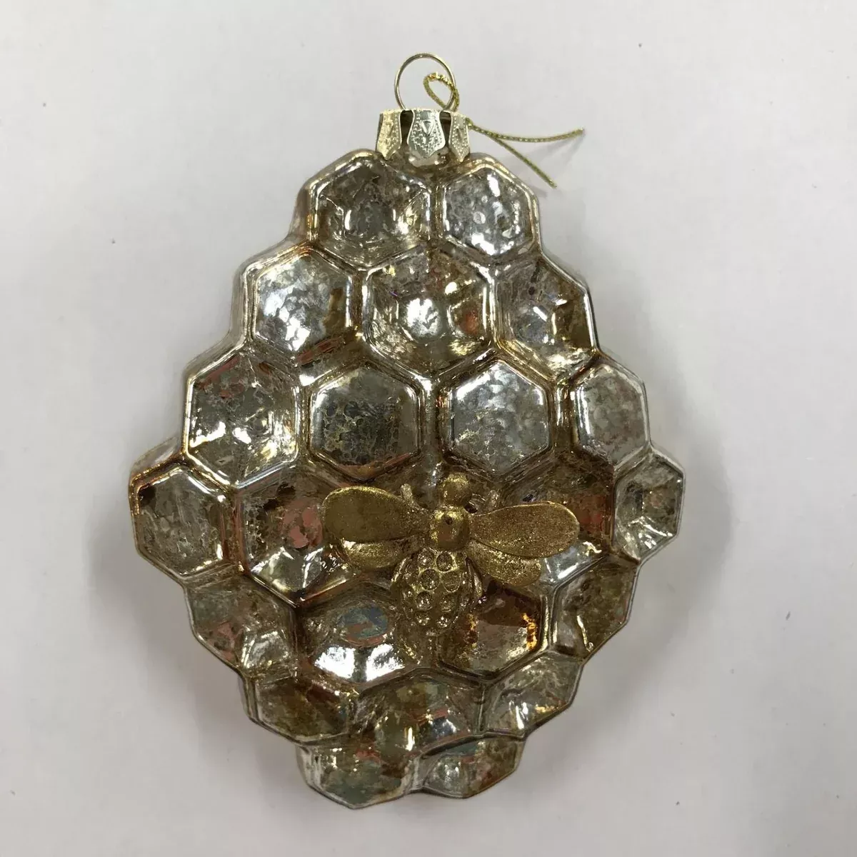 Mercury Glass Honey Comb Ornament with Bee