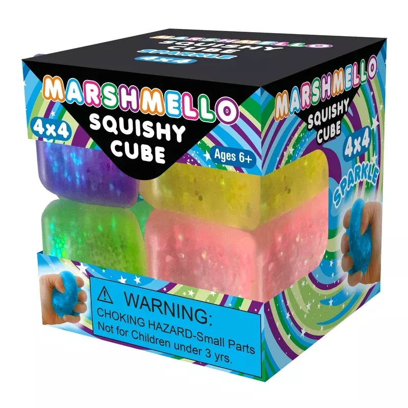 zorbitz marshmello squishy 4×4 glitter mini cube (colors may vary)